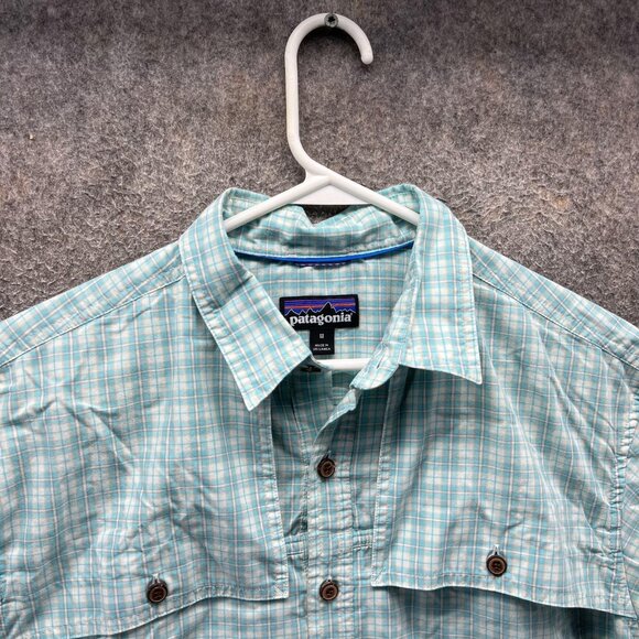 Patagonia Shirt Mens Medium Green Plaid Short Sleeve Vented Fishing Outdoor - Picture 9 of 10